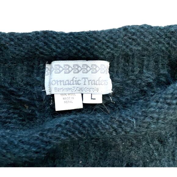 Nomadic Traders Berkeley CA 100% Wool Roll Neck Sweater Large Chunky Knit Teal - Picture 3 of 6